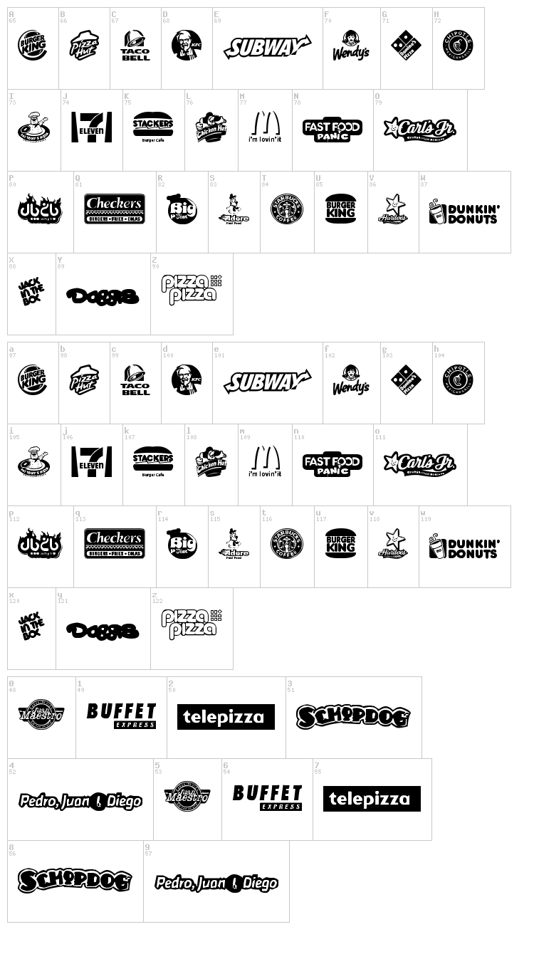 Fast Food logos font map